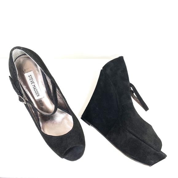Steve Madden Shoes - Steve Madden P Sofiaa Black Suede Platform Wedge 8